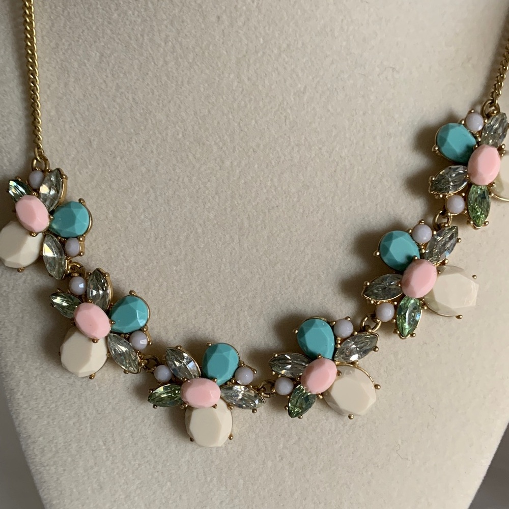 LOFT Gold Necklace with Pink and Blue Floral Accents - Picture 2 of 9